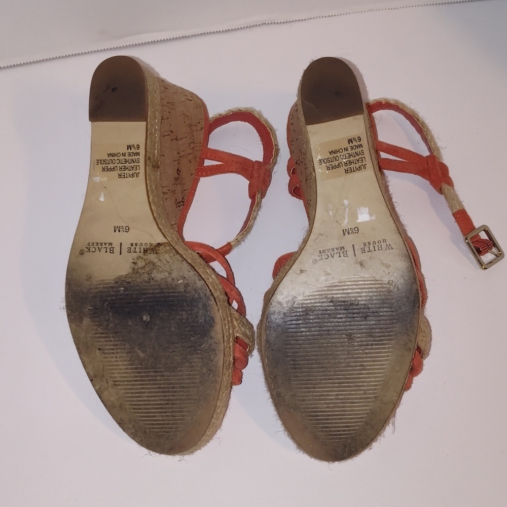White House Black Market Juniper Leather/Cork Wedges Orange 6 1/2 Women's - Picture 7 of 9